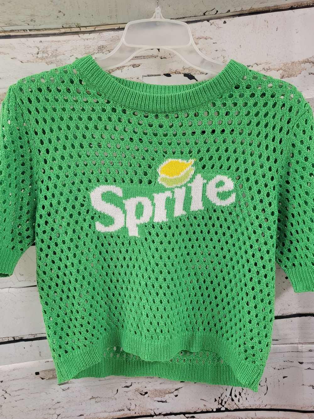 Coca-Cola Sprite Crochet Cropped Sweater Size L Green Graphic Retro Y2K